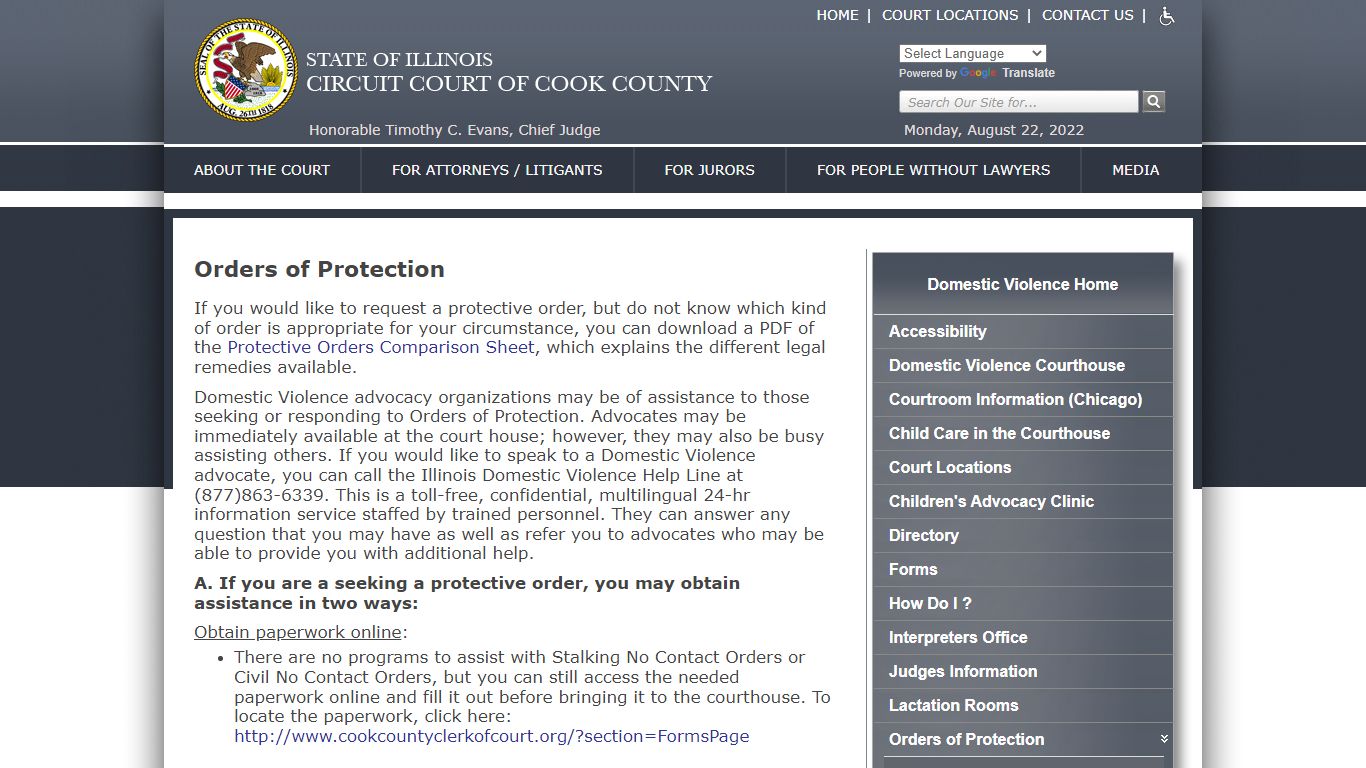 Orders of Protection - Circuit Court of Cook County